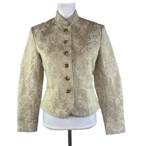 Spiegel Blazer Jacket size 6 Khaki Floral Embossed Flowers Church Career Wedding